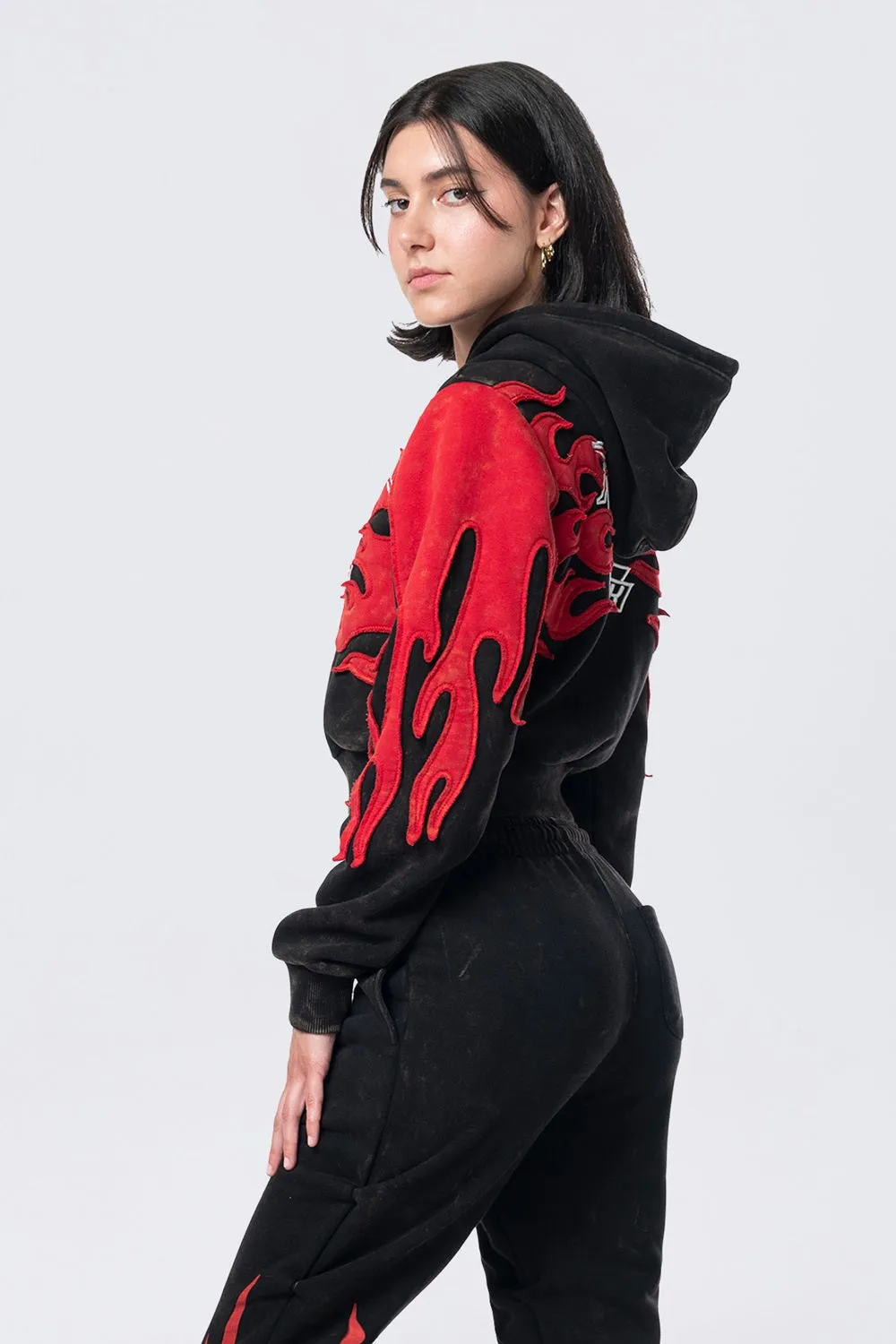 Cropped Racing Hoodie - Black