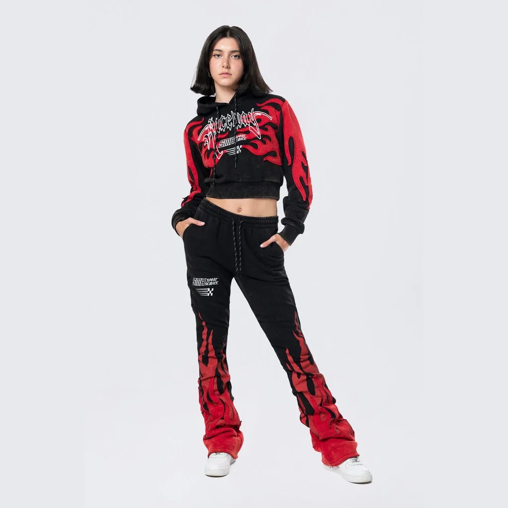 Cropped Racing Hoodie - Black