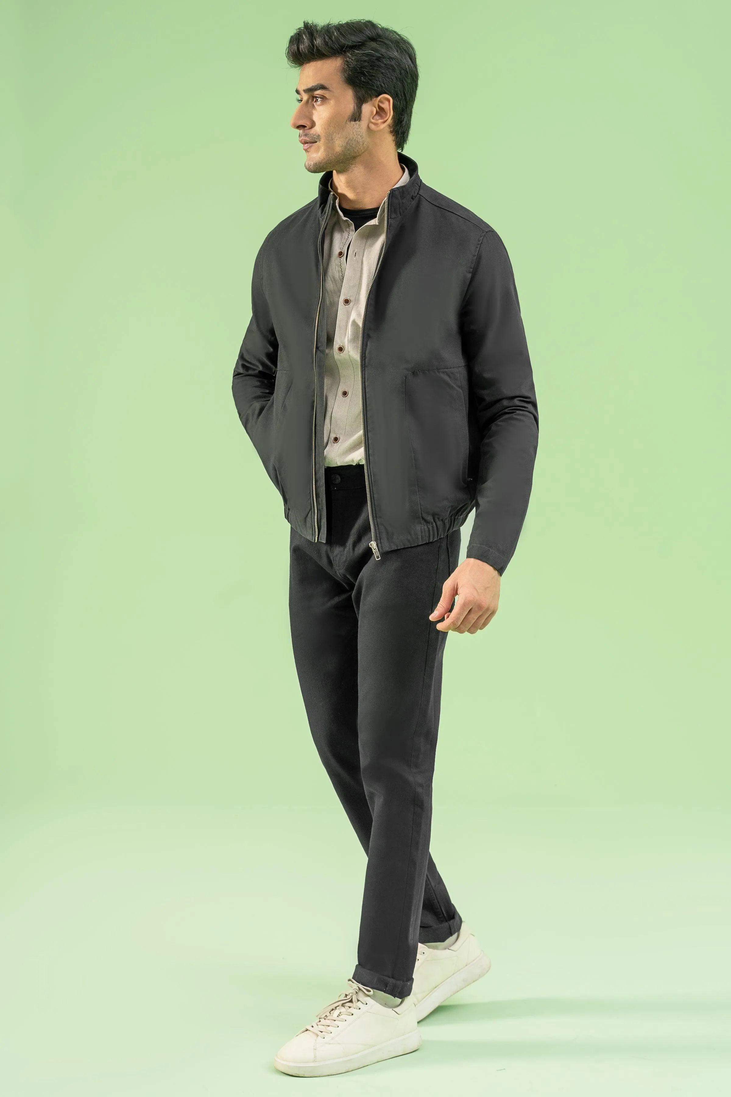 FULL SLEEVE BOTTOM ELASTICATED COTTON JACKET BLACK