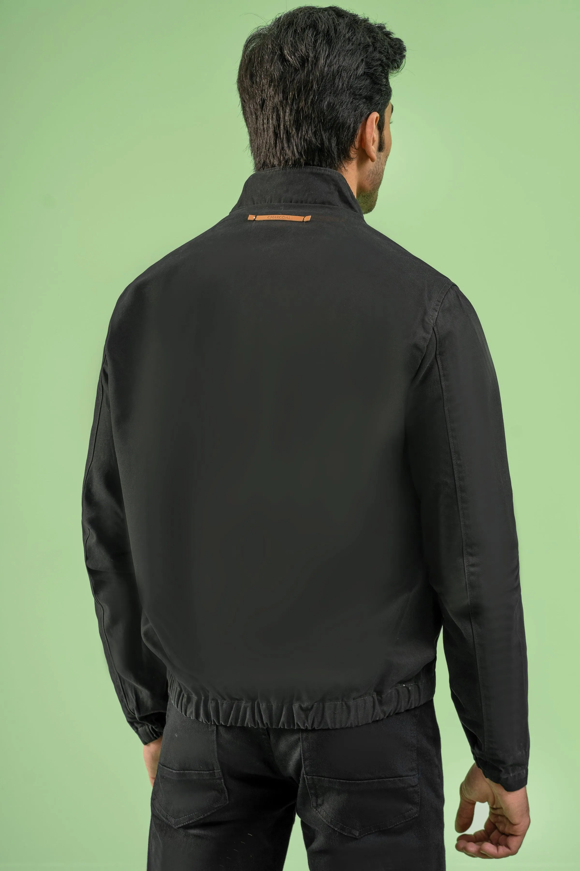 FULL SLEEVE BOTTOM ELASTICATED COTTON JACKET BLACK