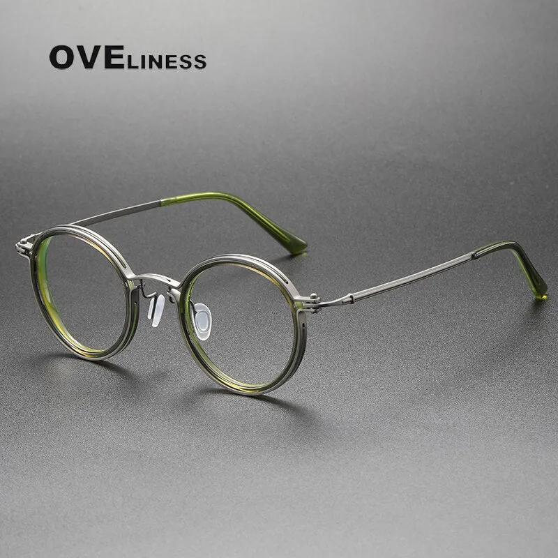 Oveliness Unisex Full Rim Round Acetate Titanium Eyeglasses 5860