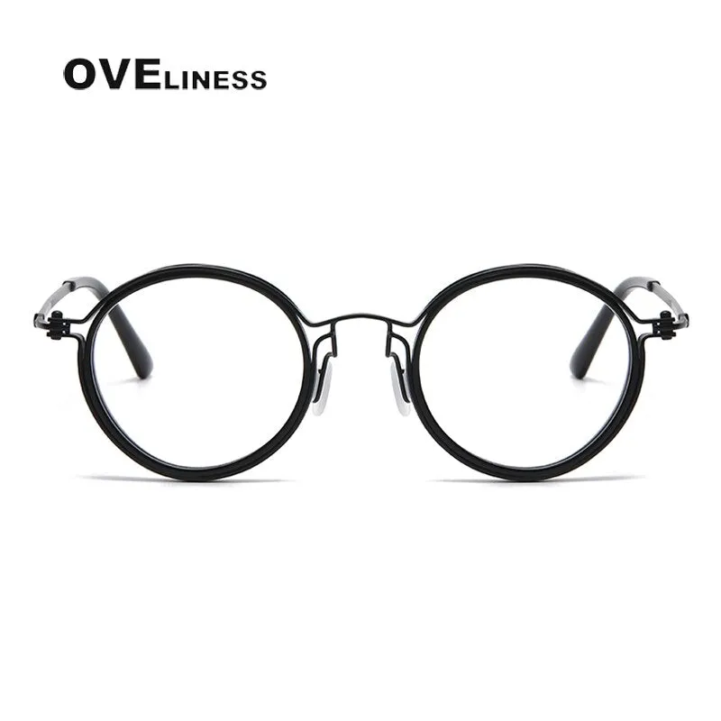 Oveliness Unisex Full Rim Round Acetate Titanium Eyeglasses 5860