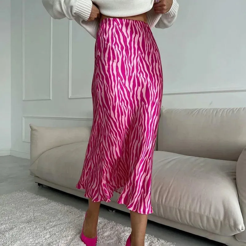 Pink Zebra Print Midi Skirt